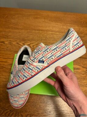 HUF “F*K IT” White Canvas Low-Top Sneakers -Men’s Size 10.5